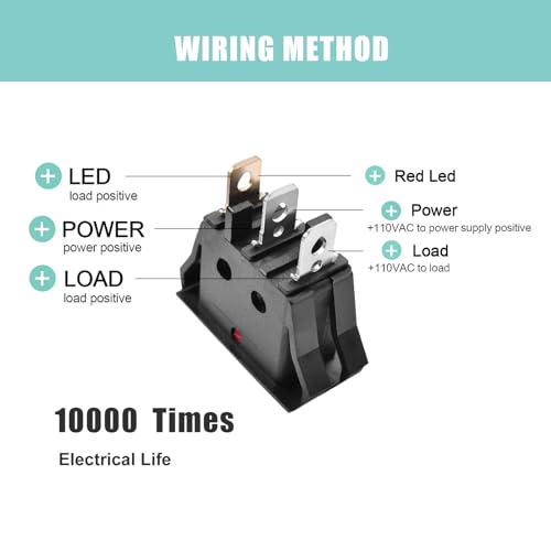 RuoFeng Red Light Boat Rocker Switch Mini On Off Switch 3 Pin 2 Position Illuminated Toggle Switch for Car Boat Popcorn Machine Bench Grinder RuoFeng