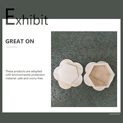 VOSAREA 2Pcs Wooden Storage Boxes Unfinished Hexagon Shaped Jewelry Box with Flower Lid Vintage Trinket Box Key Holder Container Case Jar for Earring VOSAREA