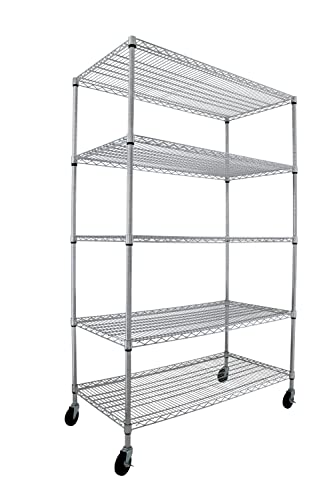 48 x 24 x 76, 4000 LBS, Commercial Metal Shelves for Storage with Wheels for Garage Shelving, 5 Tier Wire Shelving Rack for Kitchen Storage, Heavy