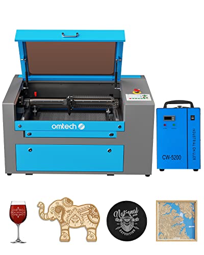 OMTech 50W CO2 Laser Engraver with Water Chiller, 12x20 Inch Laser Engraving Cutting Etching Machine with Ruida Control Panel 2 Way Pass Air Assist, - WoodArtSupply