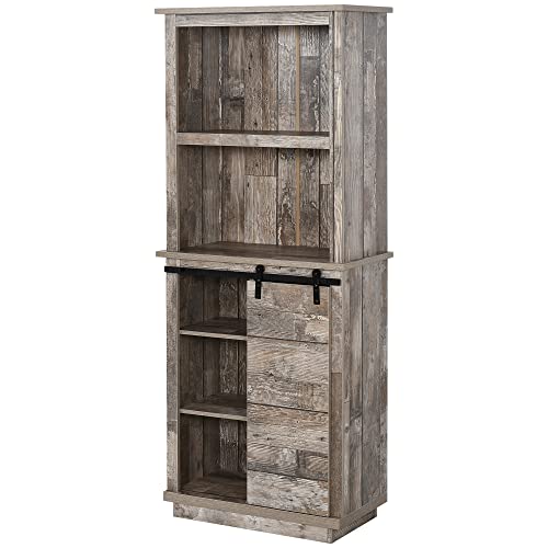 HOMCOM Freestanding Rustic Kitchen Buffet with Hutch, Pantry Storage Cabinet with Sliding Barn Door, Adjustable Shelf, Vintage Wood HOMCOM