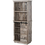 HOMCOM Freestanding Rustic Kitchen Buffet with Hutch, Pantry Storage Cabinet with Sliding Barn Door, Adjustable Shelf, Vintage Wood HOMCOM