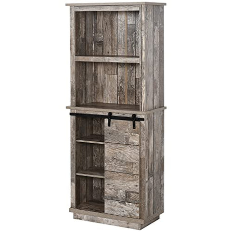 HOMCOM Freestanding Rustic Kitchen Buffet with Hutch, Pantry Storage Cabinet with Sliding Barn Door, Adjustable Shelf, Vintage Wood HOMCOM