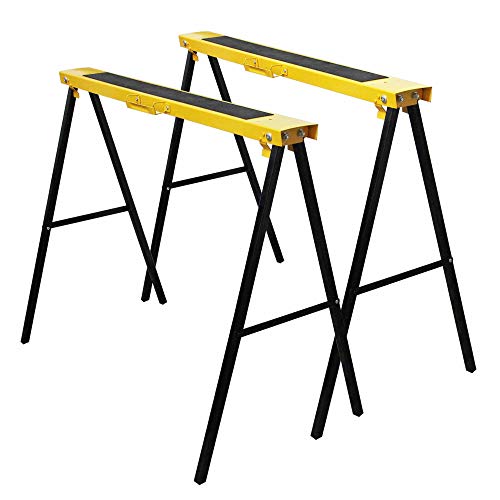 Forup Portable Folding Sawhorse, Heavy Duty Twin Pack, 275 lb Weight Capacity Each 2 Pack (Yellow) - WoodArtSupply