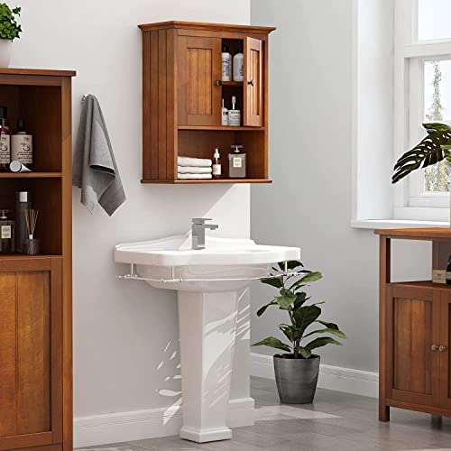 Treocho Wood Wall Cabinet, Bathroom Medicine Cabinet Storage with Doors and Adjustable Shelf, Rustic Cabinet Wall Mounted for Bathroom, Livingroom, Treocho