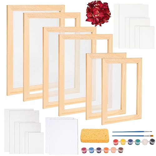 Caydo 3 Pieces Paper Making Kit, Including Paper Making Screen, Mould and Deckle with Mesh, Absorbent Sponge, Dried Flowers and Paints, 5 x 7 Inch,