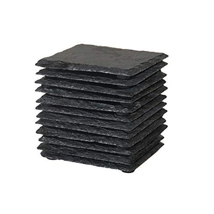 12 Pack 4 x 4 Inch Gorgeous Black Slate Stone Coasters Bulk Square Slate for Drink Bar Kitchen Home, Handmade Natural Rough Edge, Set of 12 - WoodArtSupply