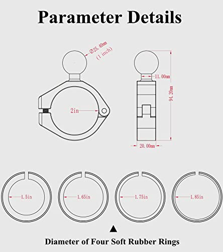 BRCOVAN 2 Pack, Aluminum Alloy Large Bar Clamp Mount with 1'' TPU Ball Fit for ATV UTV Roll Cage Round Rail Diameter 1.5'' 1.65'' 1.75'' 1.85'' 2'' - WoodArtSupply