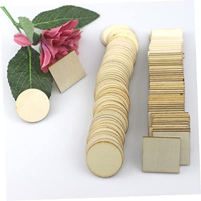 EXCEART 200 Pcs Wooden Round and Square DIY Wood Piece Hand Decor DIY Wood Square Wood Shape Embellishments Unfinished Wood Lip Gloss Kit Round Wood