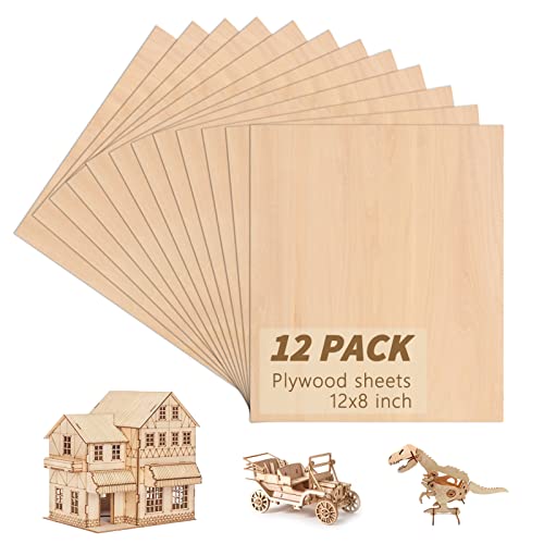 12 Pack Basswood Sheets for Crafts, SIJDIEE 12 x 8 x 1/8 Inch Balsa Wood Sheets, 3mm Thick Plywood Sheets with Smooth Surfaces for Laser Cutting, - WoodArtSupply