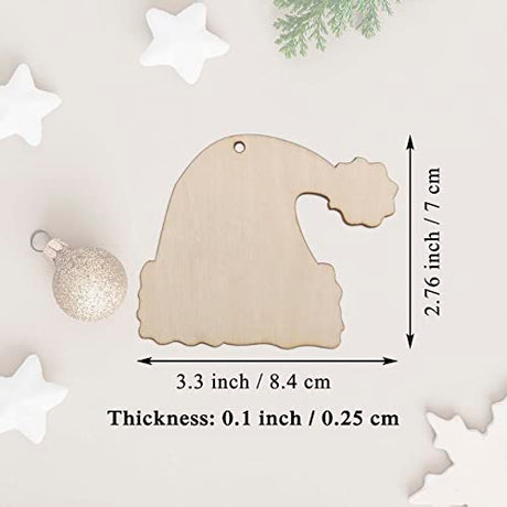 20pcs Santa Hat Wood Cutouts Unfinished Wooden DIY Craft Gift Tags Ornaments with Ropes for Birthday Wedding Christmas Tree Christmas Party JANOU