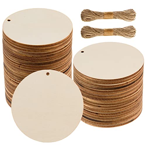 150 Pcs 3 Inch Unfinished Rounds Wood Circles with Holes Wooden Tags Round Wood Discs Cutouts for Crafts Natural Blank Wood Circle Ornaments Hanging