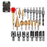 Rocaris 26 Pack Woodworking Chamfer Drilling Tools, Including Countersink Drill Bits, Wood Plug Cutter, Step Drill Bit, Center Punch, L-Wrench Rocaris