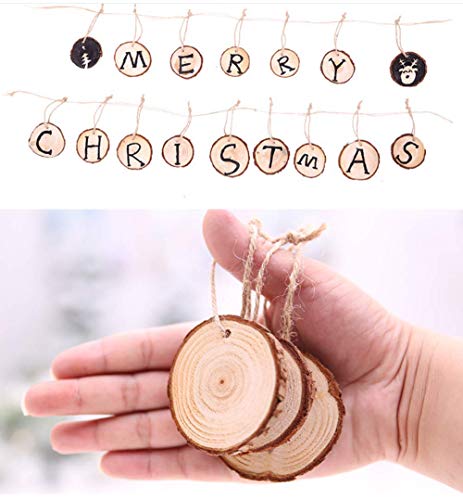 Tmflexe 30 Pcs Unfinished Predrilled with Hole Paintable Blank Natural Wood Slices2.4-2.8 Inches Christmas Festival Decoration Ornaments,DIY Crafts Tmflexe