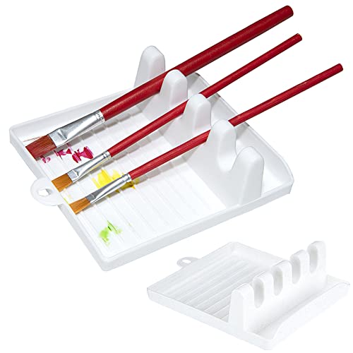 RAYYXP 2 Pcs Paint Brush Holder with 4 Slots Desk Brush Rest Water Coloring Brush Organizer Display Stand for Watercolor Acrylic Oil Painting Brushes - WoodArtSupply