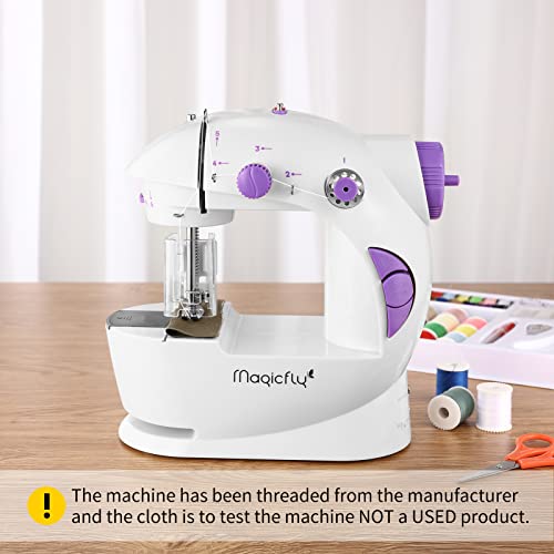 Magicfly Mini Sewing Machine for Beginner, Dual Speed Portable Machine with Extension Table, Light, Sewing Kit for Household, Travel - WoodArtSupply