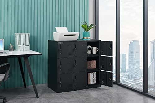 9 Door Locker Office Storage Locker Home and School Storage Organizer Metal Storage Cabinet with Lock for Classroom Gym Kids Room Playroom (Full MAYROY