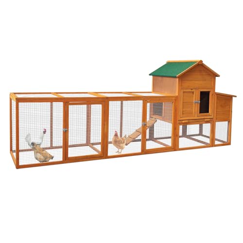 RUNVA 122''Chicken Coop with Nest Box - Poultry Cage with Removable Tray, Wooden Chicken Coop for 6 Chickens with Waterproof Roof & Ramp Play for RUNVA