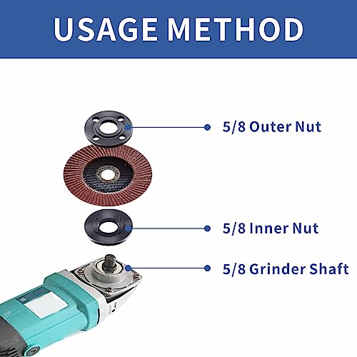 7PCS Angle Grinder Nut Angle Grinder Wrench Kit 5/8-11 Flange Metal Lock Nut for Compatible with Dewalt Milwaukee Makita193465-4 Metabo Bosch Ryobi Fyjbnh