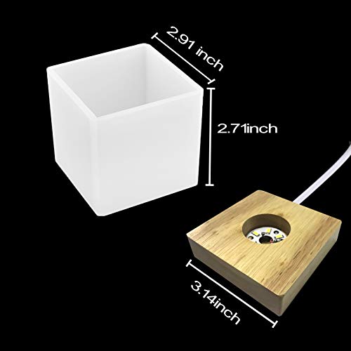 Square Light Resin Mold,LED Silicone Molds for Resin,Resin Silicone Molds with Wooden Lighted Base Stand for Resin Art,Home Decoration