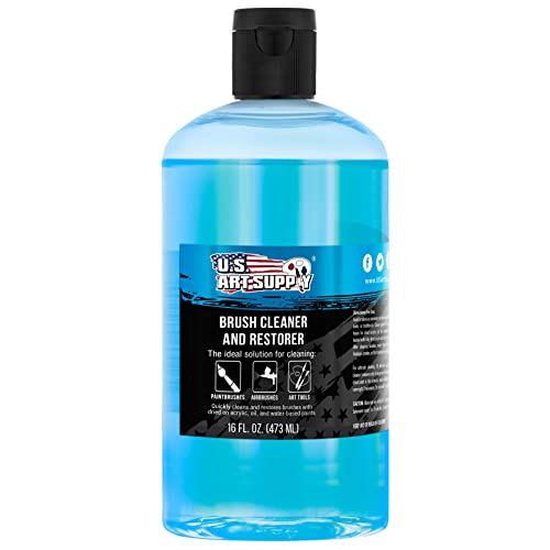 U.S. Art Supply Brush Cleaner and Restorer, 16 Ounce Bottle - Quickly Cleans Paint Brushes, Airbrushes, Art Tools - Cleaning Solution to Remove Dried U.S. Art Supply