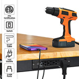 59" Bamboo Wood Garage Workbench w/Power Outlets & Drawer,Adjustable Height 25.4"-35.2",Multifunctional Workstation on Wheels 2000 Lbs Commercial RELIANCER