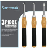 Savannah 3 Piece Carbide Mini Turning Tool Set with Flush Fit Comfort Grip Hardwood Handles | Steel Riveted Ferrules and 2 ea Round 2 ea 4 inch Savannah