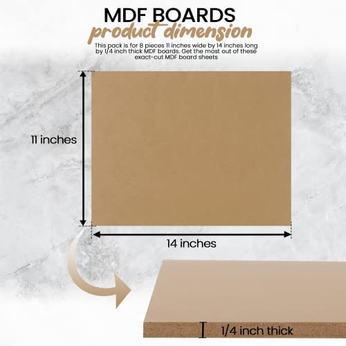 (8-Pack) CalPalmy 11” x 14” MDF Boards - 1/4” Thick Boards for Carpentry, Interior Design, Hobby Crafts, and More - with Smooth, Unfinished Sides and