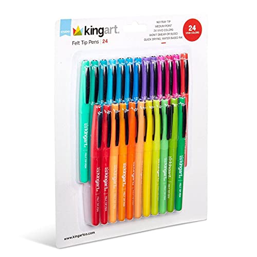 KINGART Studio Felt Tip Pens, Medium Point, Unique Bright Colors, Set of 24 KINGART