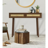 Atlantic Natural Rattan Panels with Storage Loft & Luv Remy Boho Mid-Century Console Entryway Table, Walnut Atlantic