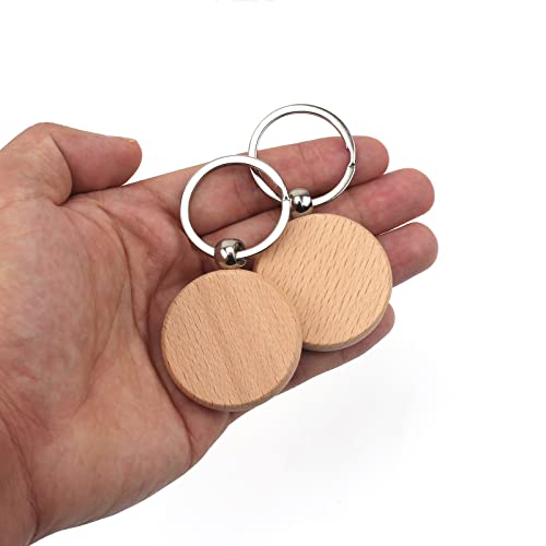 ASUNFO Pack of 20 Round Wood Blanks Keychain Unfinished Wooden Blank Key Chain Chains for Engraving Crafts Ornament ASUNFO