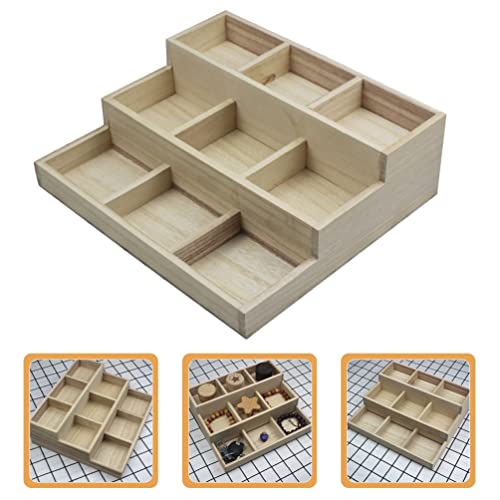 Zerodeko Wood Jewelry Tray 9 Grid Wooden Storage Divider Box Drawer Desk Organizer Tray Showcase Display Box Ring Earrings Holder Sorting Tray for Zerodeko