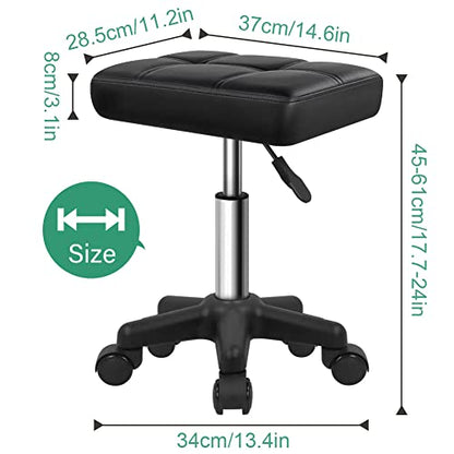 FURWOO Rectangle Rolling Stool with Wheels Height Adjustable Swivel Stool Chair for Spa Salon Massage Black - WoodArtSupply