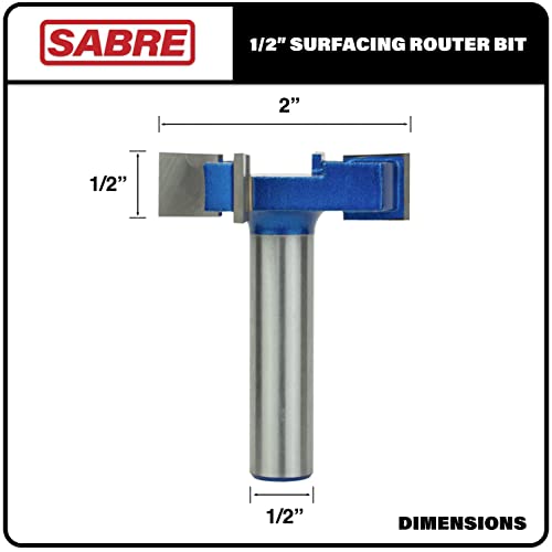 Sabre Tools CNC Spoilboard Surfacing Router bit Planer for Slab Flattening and Planing (1/2” S, 2” D, 1/2” H) - WoodArtSupply