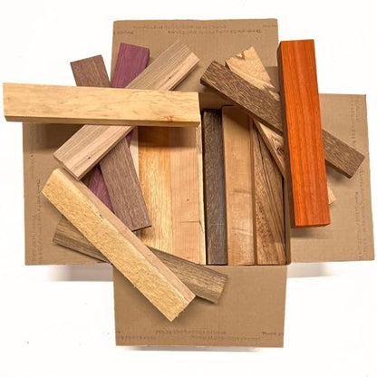 Exotic Wood Zone's Assorted Wood Cut-Offs Scrap Box of Mixed Exotic and Domestic Species | Wooden Scrap Craft Carving Scrolls Short Lumber Boards | - WoodArtSupply