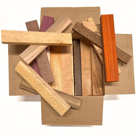 Exotic Wood Zone's Assorted Wood Cut-Offs Scrap Box of Mixed Exotic and Domestic Species | Wooden Scrap Craft Carving Scrolls Short Lumber Boards | Exotic Wood Zone