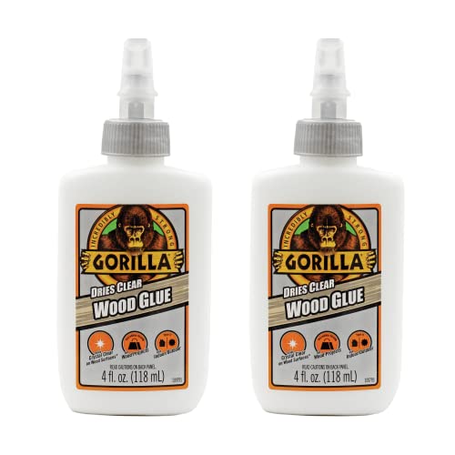 Gorilla Dries Clear Wood Glue, 4oz Bottle (Pack of 2) Gorilla