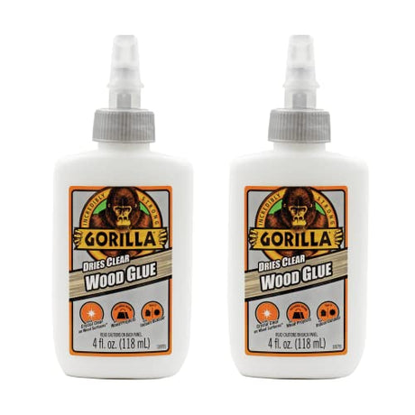 Gorilla Dries Clear Wood Glue, 4oz Bottle (Pack of 2) Gorilla