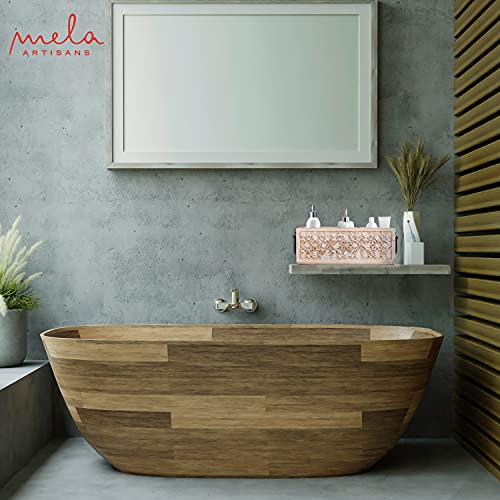 Mela Artisans Wood Utensil Holder for Kitchen | 3 Compartments - Whitewash & Black | Rustic Farmhouse Home Decor | Bathroom Organizer | Decorative