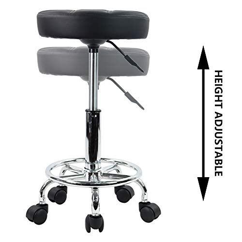 KKTONER Round Rolling Stool Chair PU Leather Height Adjustable Swivel Drafting Work SPA Shop Salon Stools with Wheels Office Chair Small (Black) - WoodArtSupply