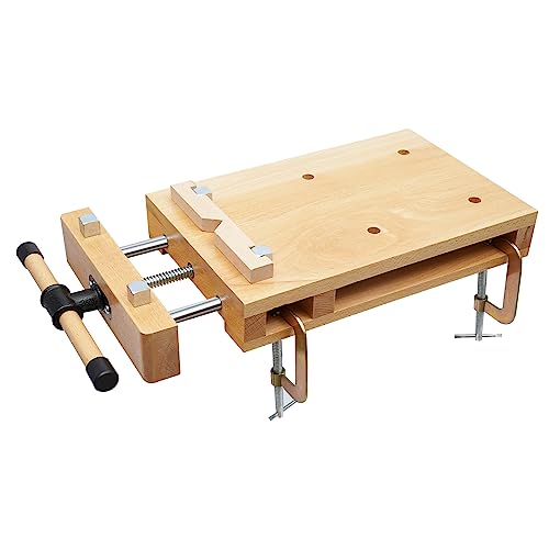 Fetcoi Woodworking Bench Vise - Hard Wood | Dual Guide Rods | 4 Bench Dogs | 2 Clips - Portable Quick Release Front Vise Workbench Wood Vise Work
