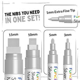 Funcils 5 Acrylic Silver Paint Pen - Silver Marker Metallic Paint Pens for Fabric, Wood, Canvas, Leaf, Metal, Glass - Silver Paint Pen Fine Tip, Thin Funcils