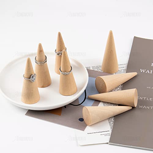 AUEAR, 10 Pack Wooden Cone Wood Ring Cone Display Holder Finger Jewelry Display Stand DIY