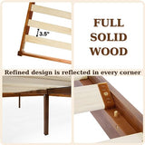 Bme Dinkee Solid Wood Queen Bed Frame - Modern Minimalist Design with Wood Slat Support Bme
