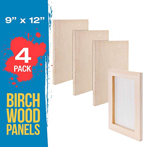 U.S. Art Supply 9" x 12" Birch Wood Paint Pouring Panel Boards, Studio 3/4" Deep Cradle (Pack of 4) - Artist Wooden Wall Canvases - Painting U.S. Art Supply