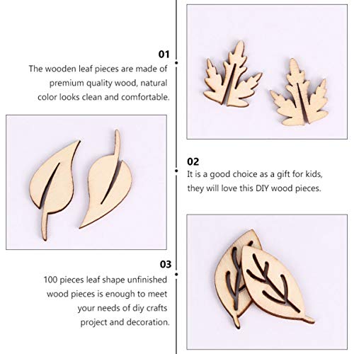 VOSAREA 100pcs Leaves Wood Chips Unfinished Wooden Slices Wooden Leaves Chip Wooden Leaves Embellishments Unfinished Wooden Cutouts Wood Discs Slices VOSAREA