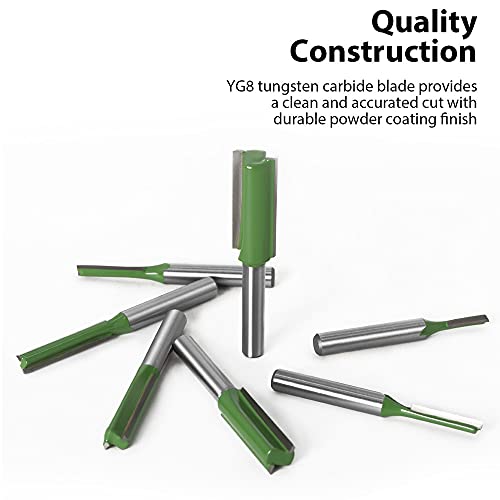 Saipe 7pcs 1/4" Shank Tungsten Carbide Double&Single Flute Straight Dado Router Bit Set, 3/4/5/6/8/10/12mm Cutting Diameter Trimming Cutter for Saipe