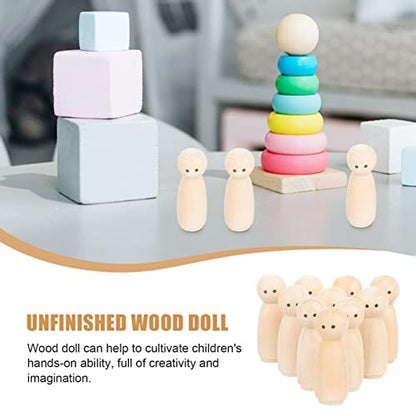 Tofficu 10pcs Wooden Peg Dolls Unfinished Wooden People Unpainted Puppet Blank Natural Wood Doll Marionette Bodies Miniature Family Figures for DIY