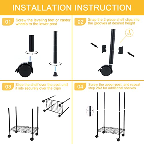 HealSmart Heavy Duty 6-Shelf Shelving with Wheels, with Hanging Hooks, Wire Shelving, Adjustable Storage Units, 29.92'' D x 13.98'' W x 71.65' H, 6 - WoodArtSupply