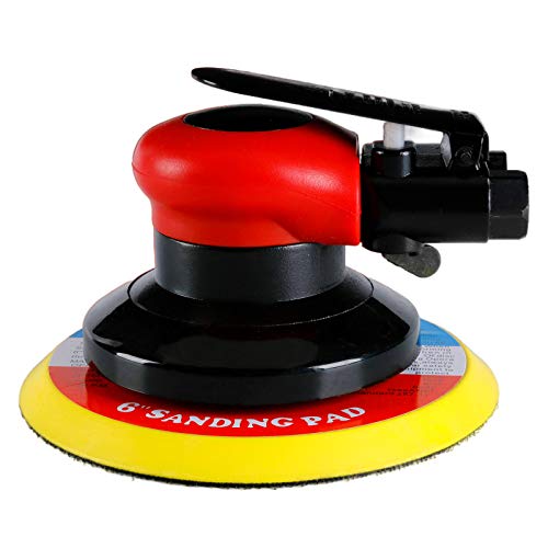 Professional Air Random Orbital Sander, Heavy Duty Dual Action Pneumatic Palm Sander (6 inch, Red) HUAXIU
